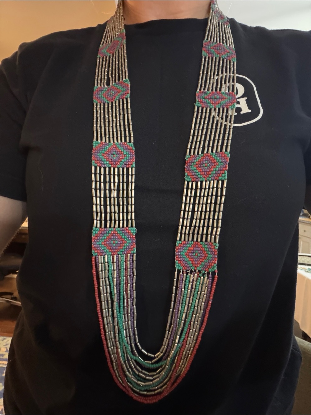 Vintage Handcrafted Multicolor Seed Bead Necklace